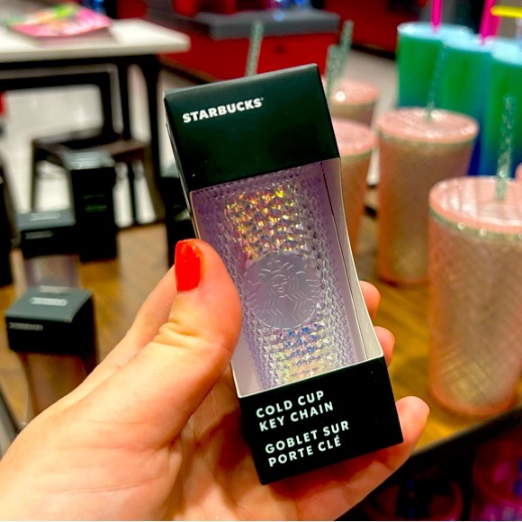 Starbucks Unicorn Studded Keychain Cup Iridescent Bling White Ornament Jeweled - Picture 1 of 3